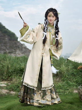 chinese style women's hanfu ming dynasty mamian skirt green yunjian cloud collar - Jianxi Hanfu