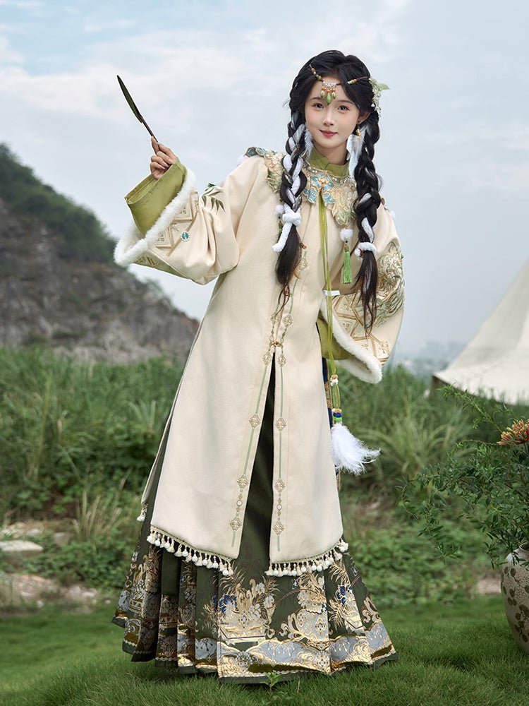 chinese style women's hanfu ming dynasty mamian skirt green yunjian cloud collar - Jianxi Hanfu