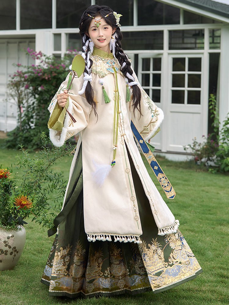 chinese style women's hanfu mamian skirt green yunjian cloud collar - Jianxi Hanfu