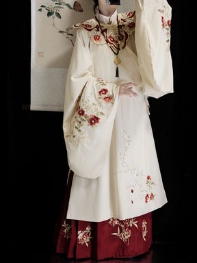 chinese ming dynasty mamian skirt yunjian cloud collar red flower - Jianxi Hanfu