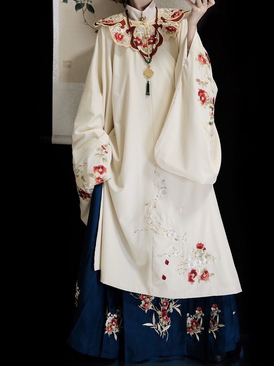 chinese mamianqun skirt red yunjian cloud collar red flower - Jianxi Hanfu