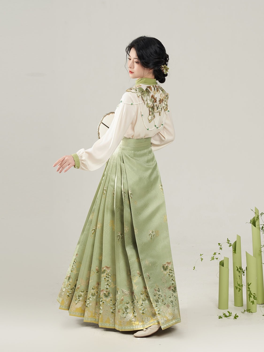 women's hanfu mamain skirt green fake collar - Jianxi Hanfu
