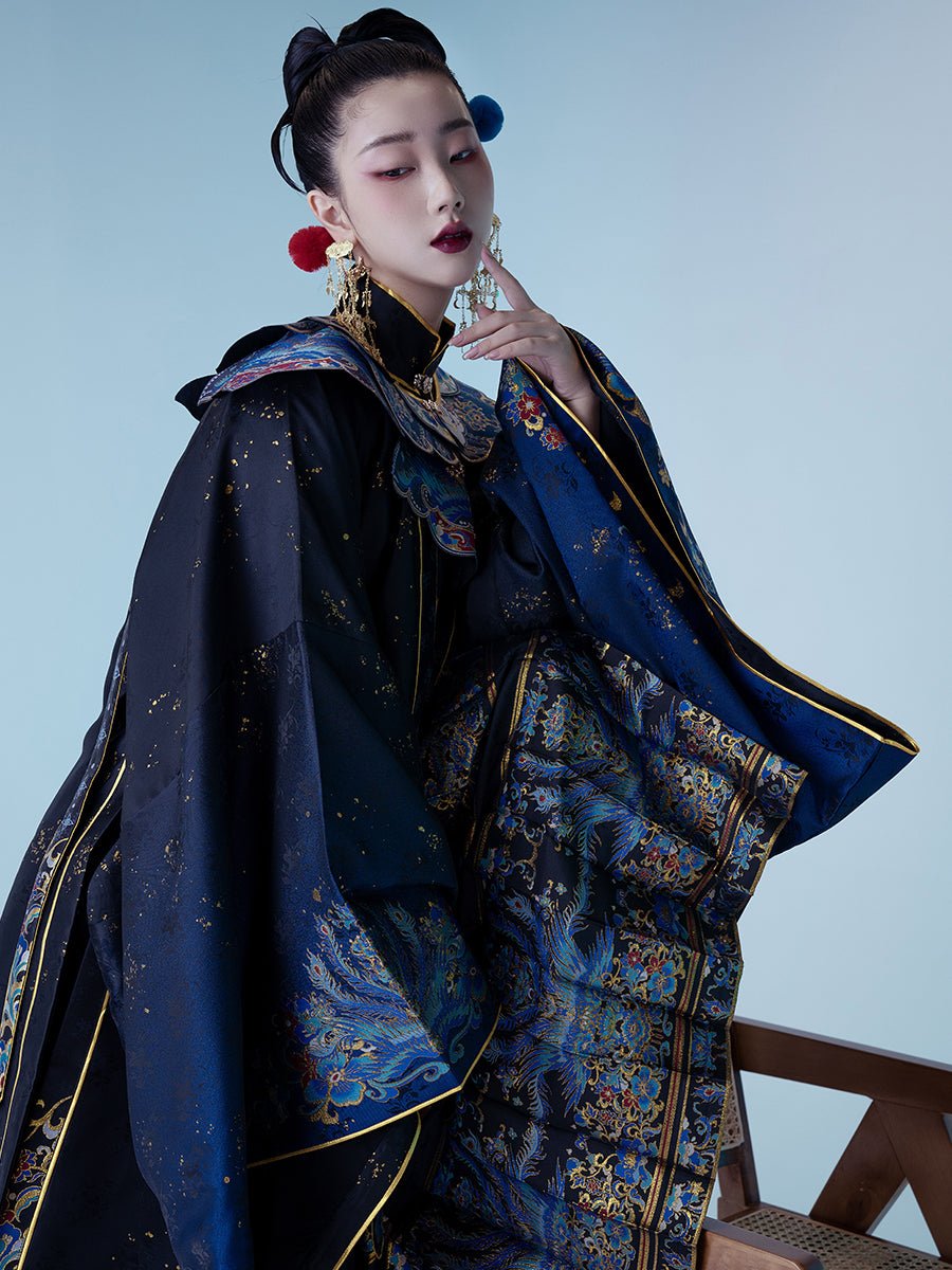 chinese style ming dynasty women's hanfu blue yunjian cloud collar - Jianxi Hanfu