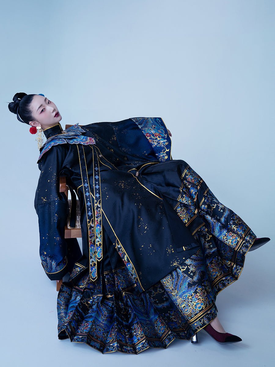 Blue yunjian Chinese style women's hanfu mamian skirt - Jianxi Hanfu