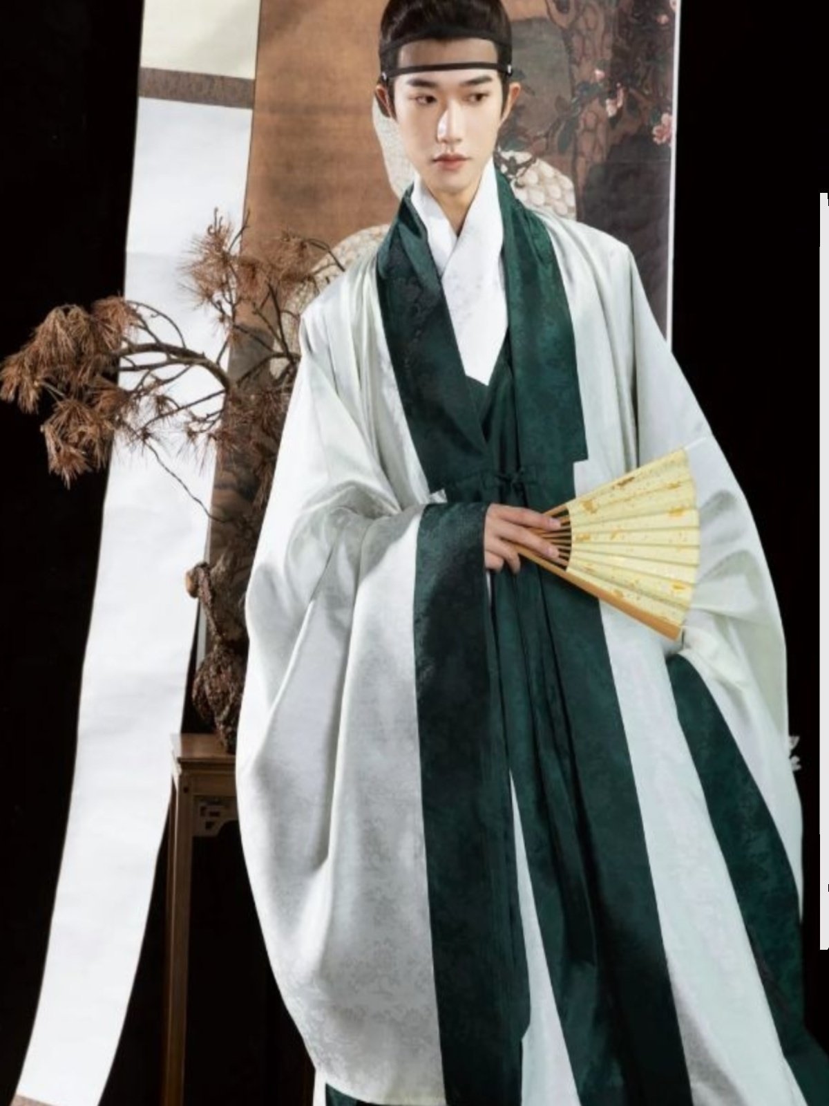 ming dynasty men's hanfu green cloak robe - Jianxi Hanfu