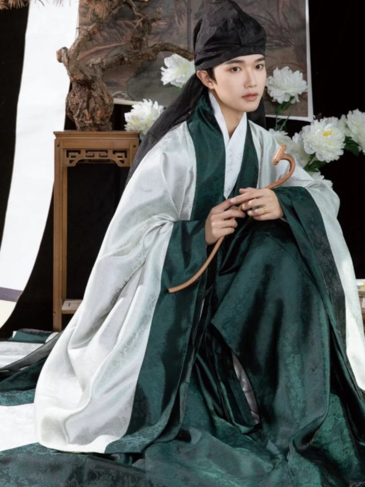 ming dynasty men's hanfu white cloak robe - Jianxi Hanfu