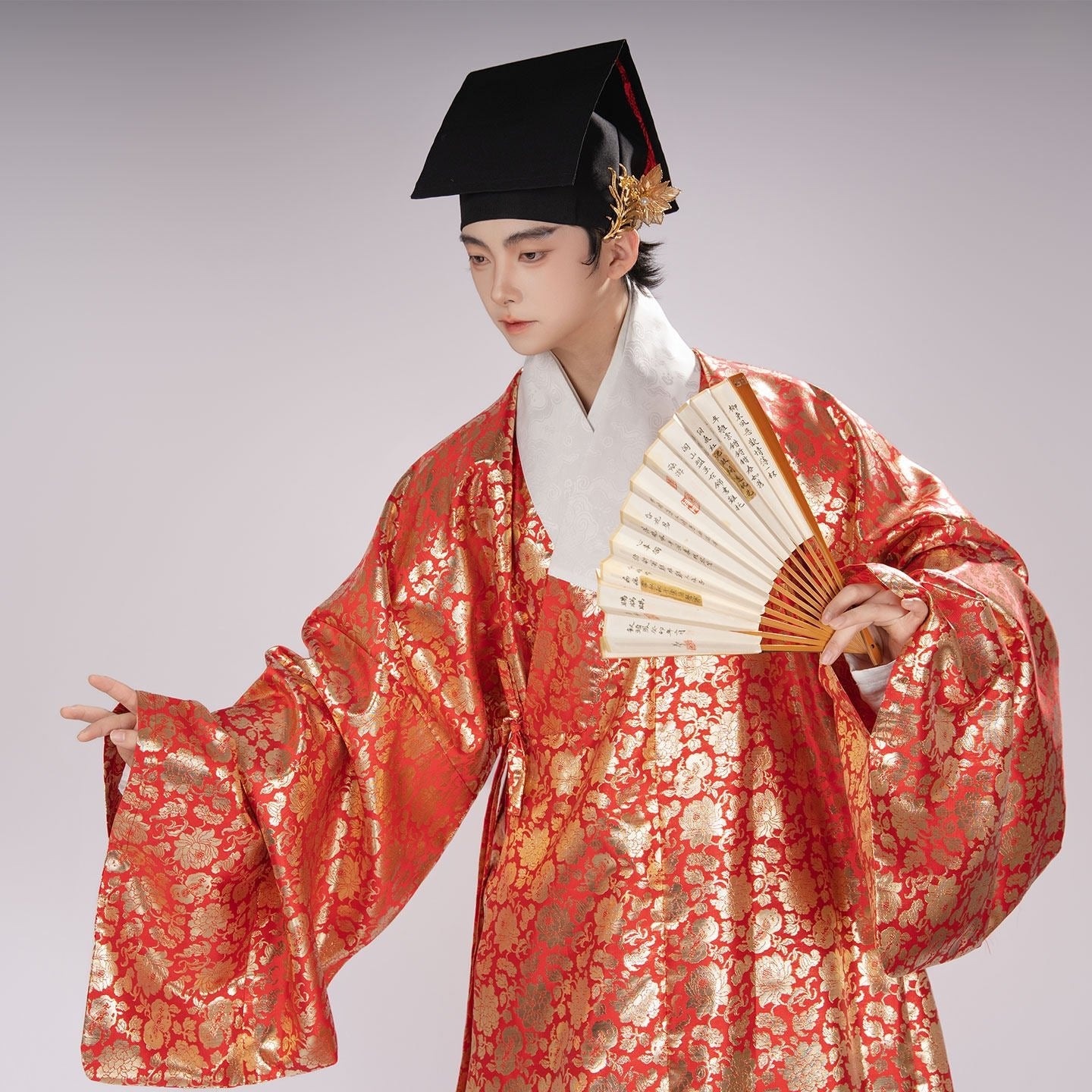 chinese men's hanfu red daopao robe - Jianxi Hanfu