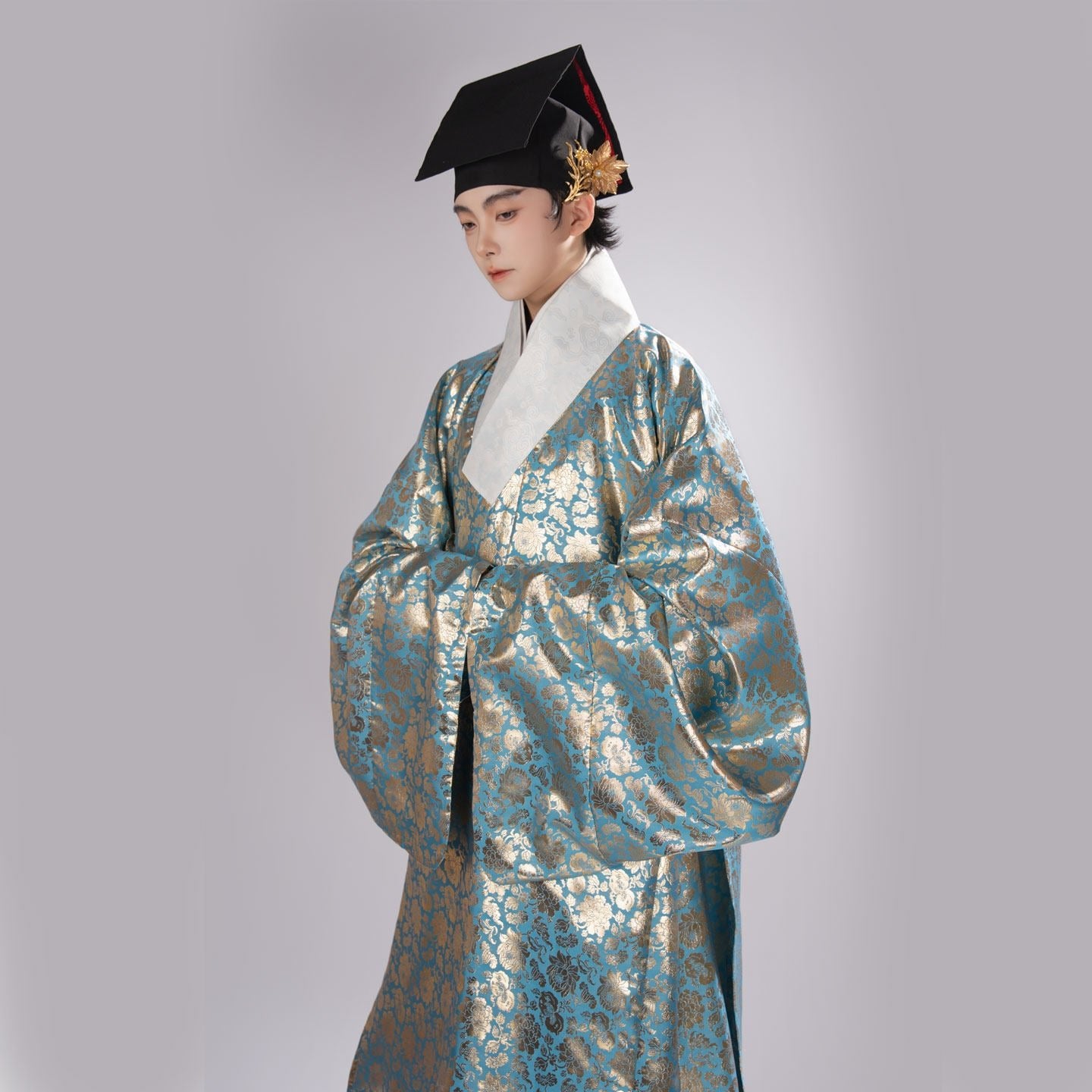 chinese men's hanfu blue daopao robe - Jianxi Hanfu