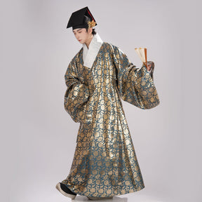 chinese men's hanfu dark blue daopao robe - Jianxi Hanfu