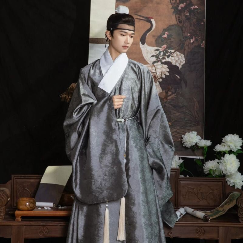 ming dynasty men's grey daopao hanfu robe - Jianxi Hanfu