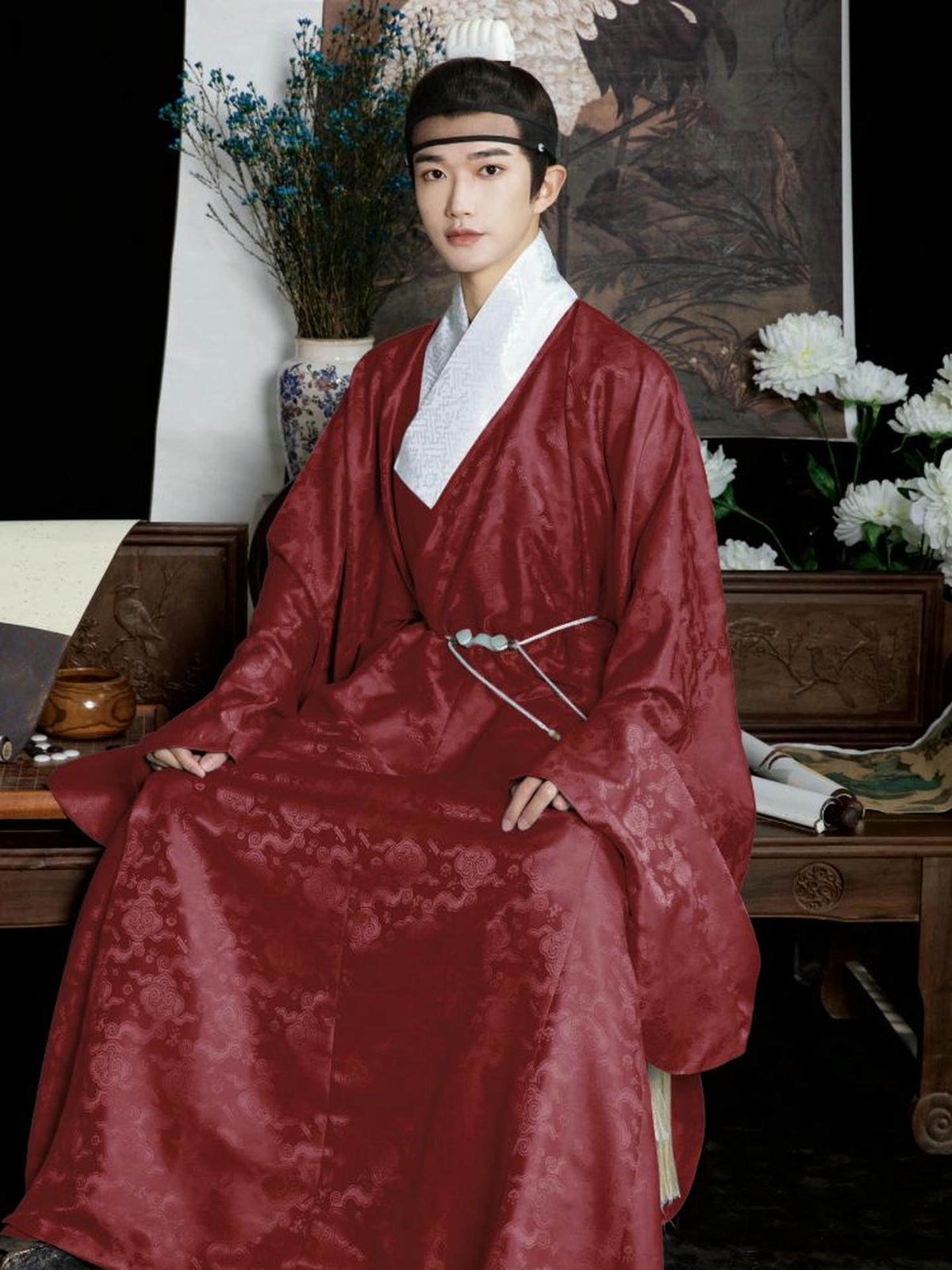chinese men's hanfu red daopao robe - Jianxi Hanfu