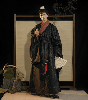 chineseming dynasty fashion men's black daopao robe - Jianxi Hanfu
