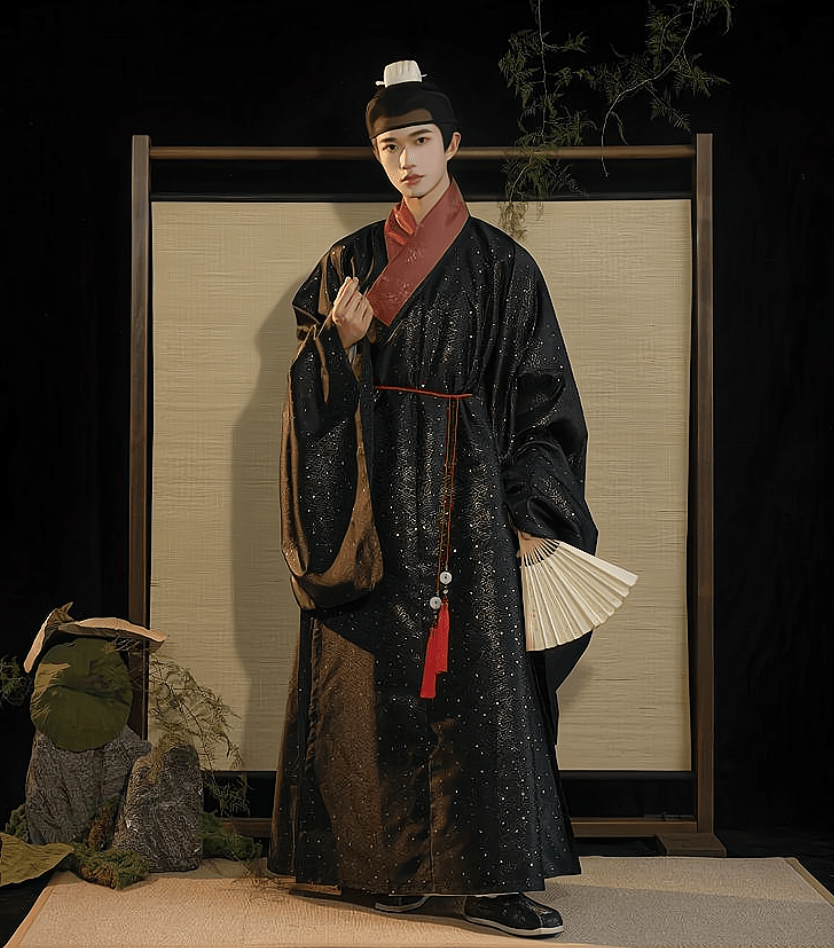 chineseming dynasty fashion men's black daopao robe - Jianxi Hanfu