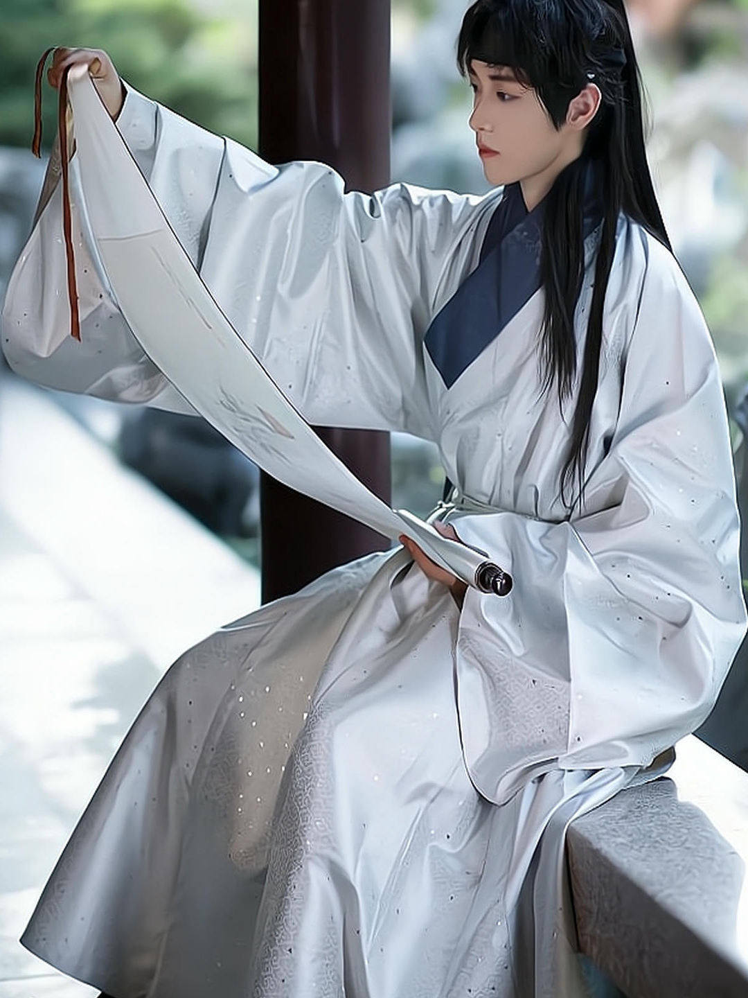 chinese ming dynasty men's hanfu grey daopao robe - Jianxi Hanfu