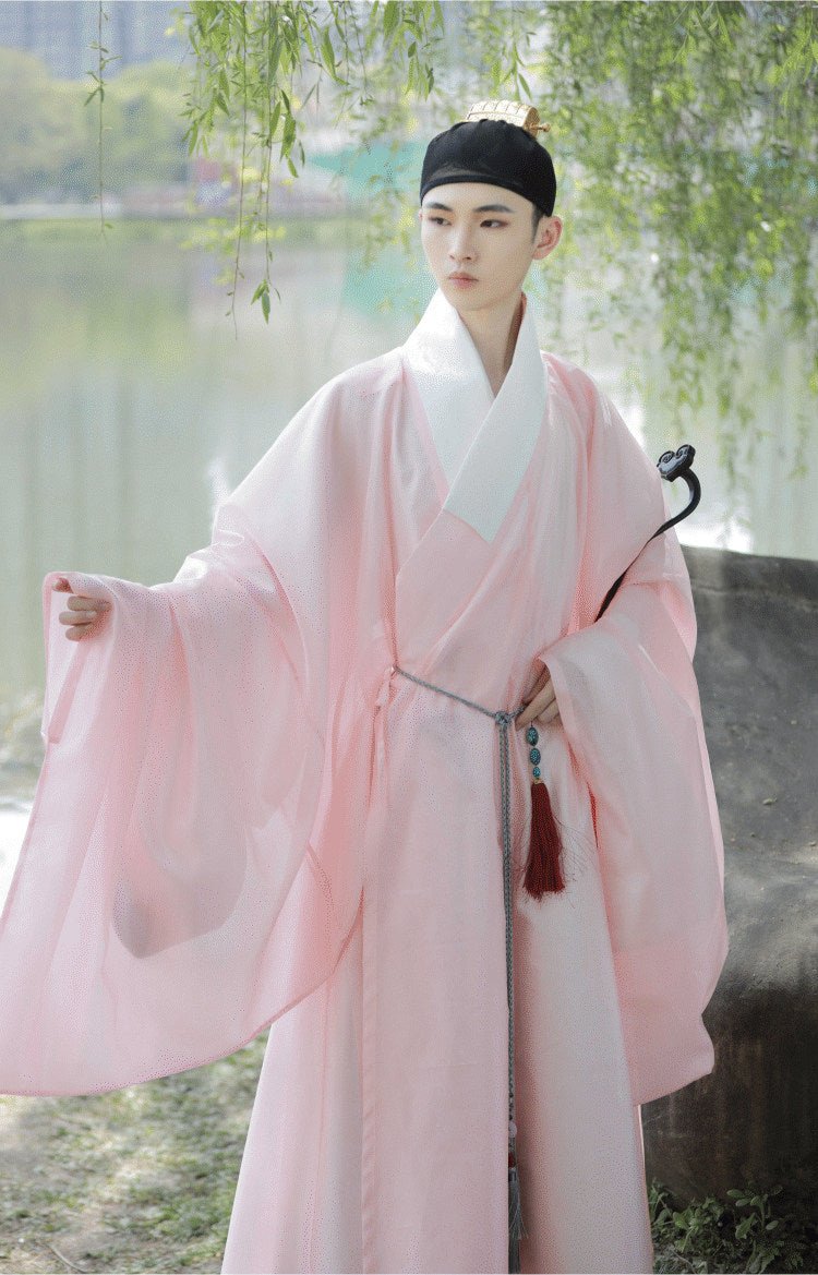 ming dynasty men's hanfu pink daopao robe - Jianxi Hanfu