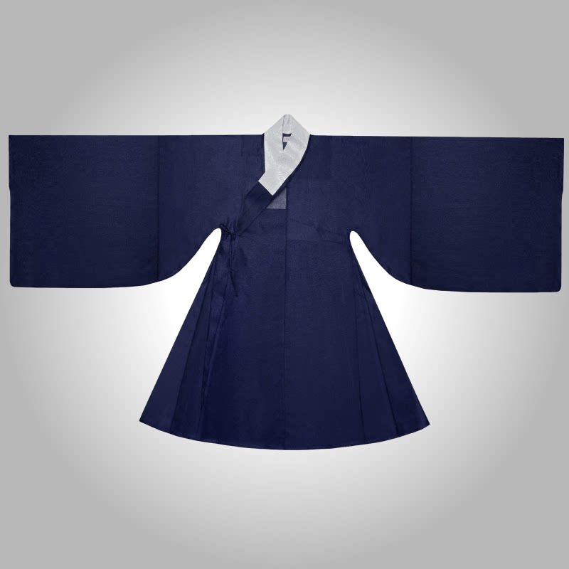 ming dynasty men's dark blue hanfu cross collar daopao robe - Jianxi Hanfu