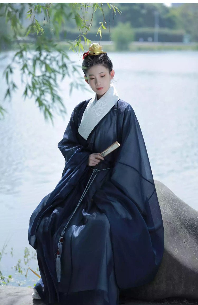 ming dynasty men's hanfu blue daopao robe - Jianxi Hanfu