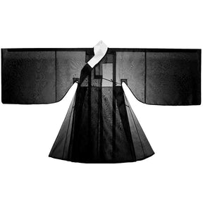 ming dynasty men's black hanfu cross collar daopao robe - Jianxi Hanfu