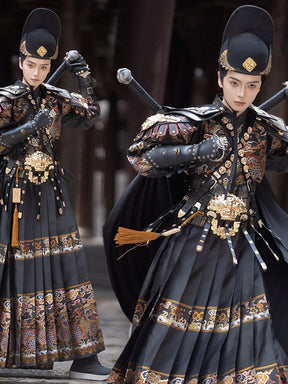 Chinese Ming Dynasty men's feiyufu imperial Guard ootd black armored clothes- Jianxi Hanfu