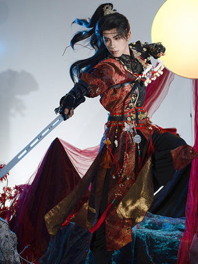 chinese style men's red hanfu clothes wuxia costume - Jianxi Hanfu