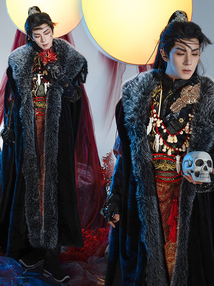 chinese style men's winter black cloak hanfu clothes - Jianxi Hanfu