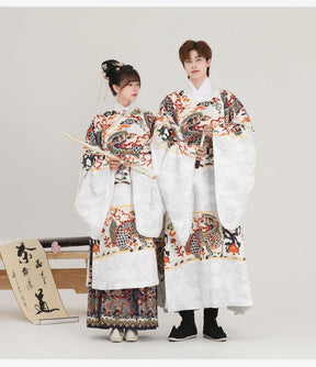 ming dynasty women's men's hanfu white imperial dragon robe wedding attire - Jianxi Hanfu