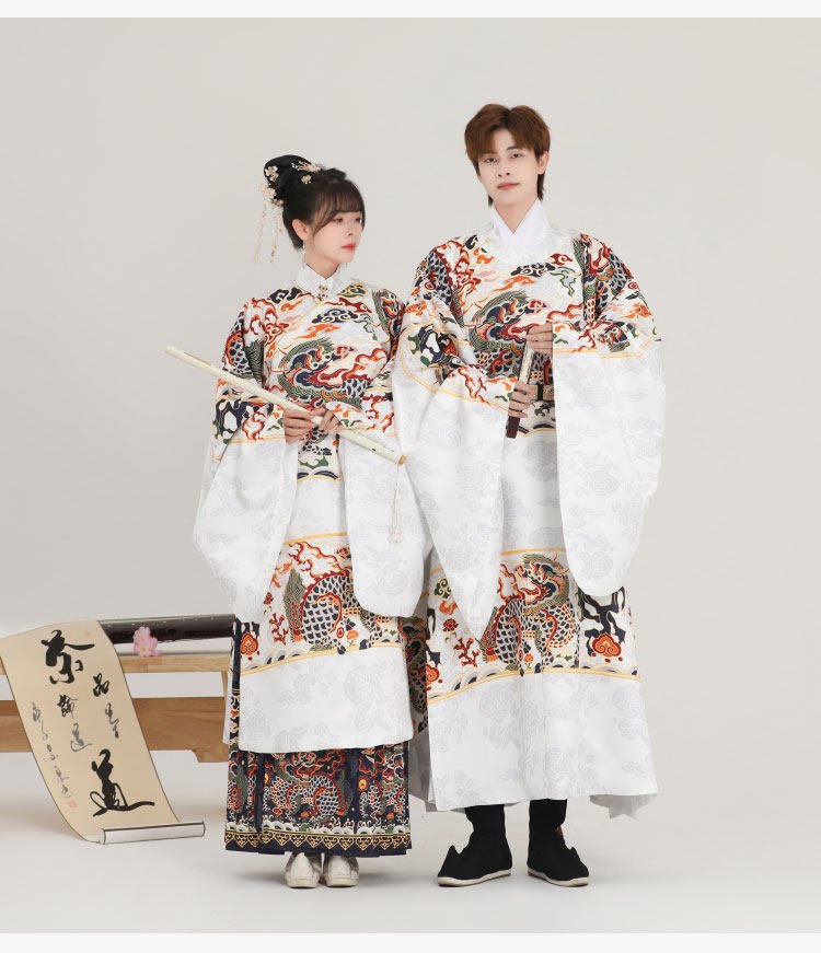 ming dynasty women's men's hanfu white imperial dragon robe wedding attire - Jianxi Hanfu