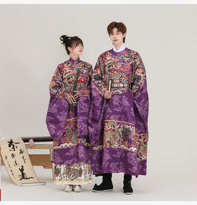 ming dynasty women's men's hanfu purple imperial dragon robe wedding attire - Jianxi Hanfu