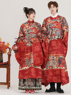 ming dynasty red wedding hanfu clothes men's hanfu red imperial dragon robe wedding attire - Jianxi Hanfu