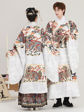 ming dynasty fashion women's men's hanfu white imperial dragon robe  - Jianxi Hanfu
