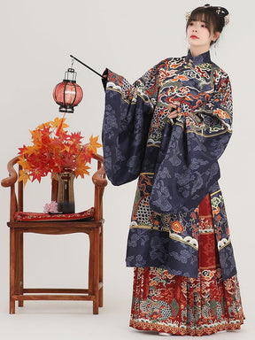 ming dynasty fashion women's hanfu blue imperial dragon robe wedding attire - Jianxi Hanfu