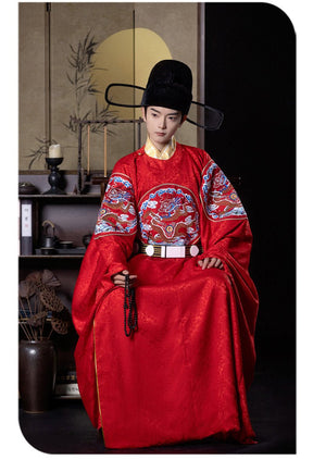 ming dynasty fashion women's hanfu red wedding cloth imperial dragon robe unisex clothing -  Jianxi Hanfu