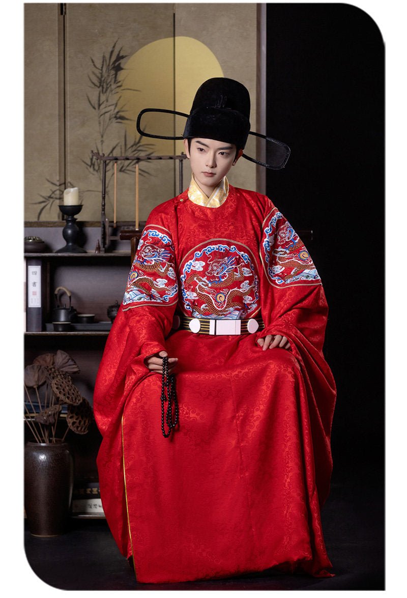 ming dynasty fashion women's hanfu red wedding cloth imperial dragon robe unisex clothing -  Jianxi Hanfu