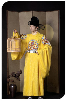 ming dynasty women's hanfu yellow imperial dragon robe unisex clothing -  Jianxi Hanfu