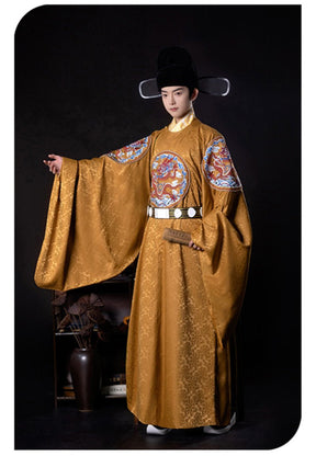 ming dynasty women's hanfu orange imperial dragon robe unisex clothing -  Jianxi Hanfu