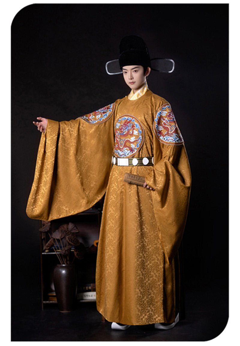 ming dynasty women's hanfu orange imperial dragon robe unisex clothing -  Jianxi Hanfu