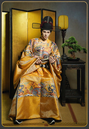 ming dynasty fashion men's hanfu gold imperial dragon hanfu robe - Jianxi Hanfu