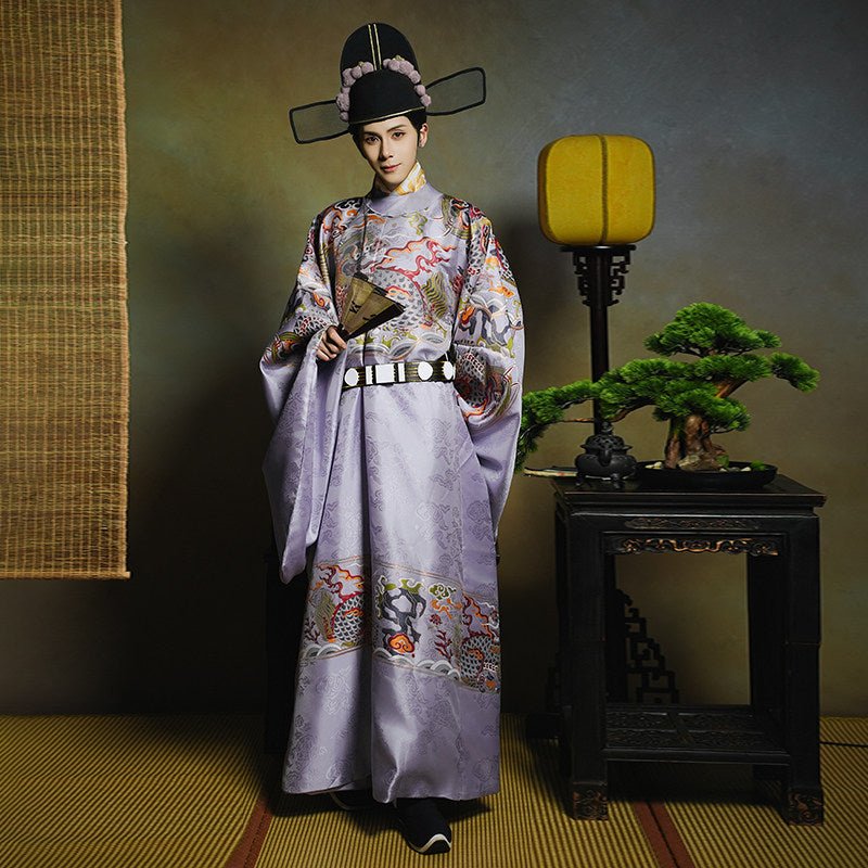 ming dynasty fashion men's hanfu purple imperial dragon hanfu robe - Jianxi Hanfu
