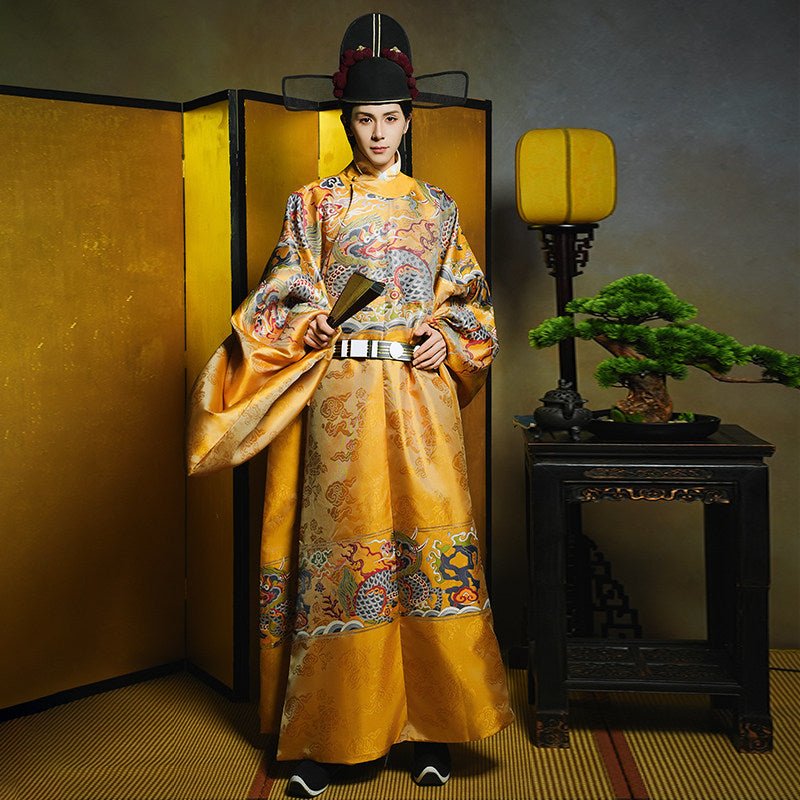 ming dynasty fashion men's hanfu gold dragon hanfu robe - Jianxi Hanfu