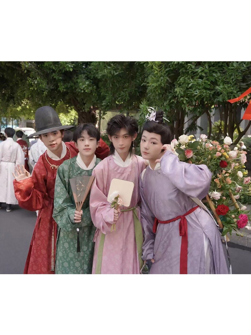 chinese style men's hanfu clothes green  red robe - Jianxi Hanfu