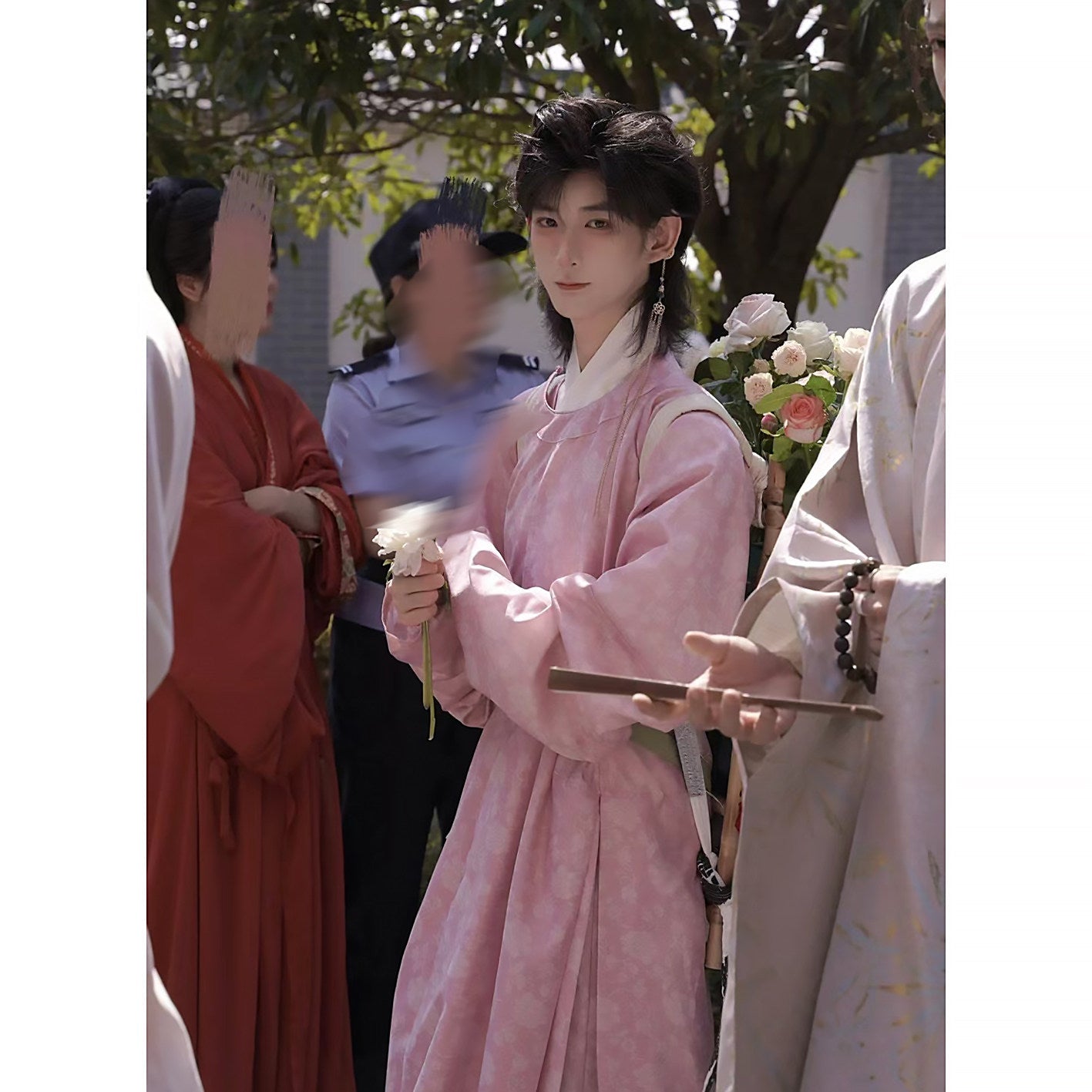 chinese style men's hanfu clothes pink robe - Jianxi Hanfu