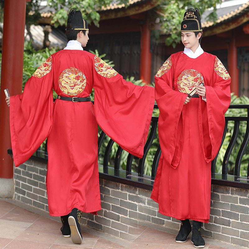 ming dynasty fashion men's hanfu red wedding imperial dragon robe - Jianxi Hanfu