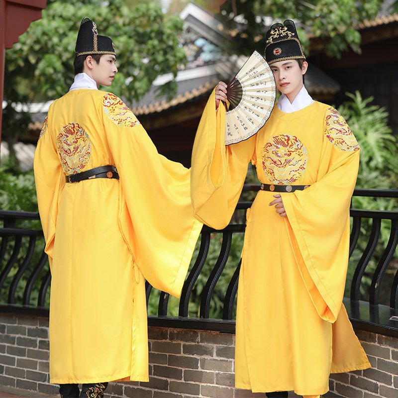 ming dynasty fashion men's hanfu yellow imperial dragon robe - Jianxi Hanfu