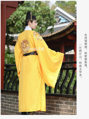 ming dynasty fashion men's hanfu yellow imperial dragon robe - Jianxi Hanfu