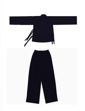 tang dynasty black cross collar shirt trousers - Jianxi Hanfu