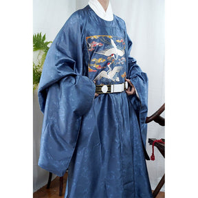 chinese ming dynasty men's blue hanfu robe official clothes - Jianxi Hanfu