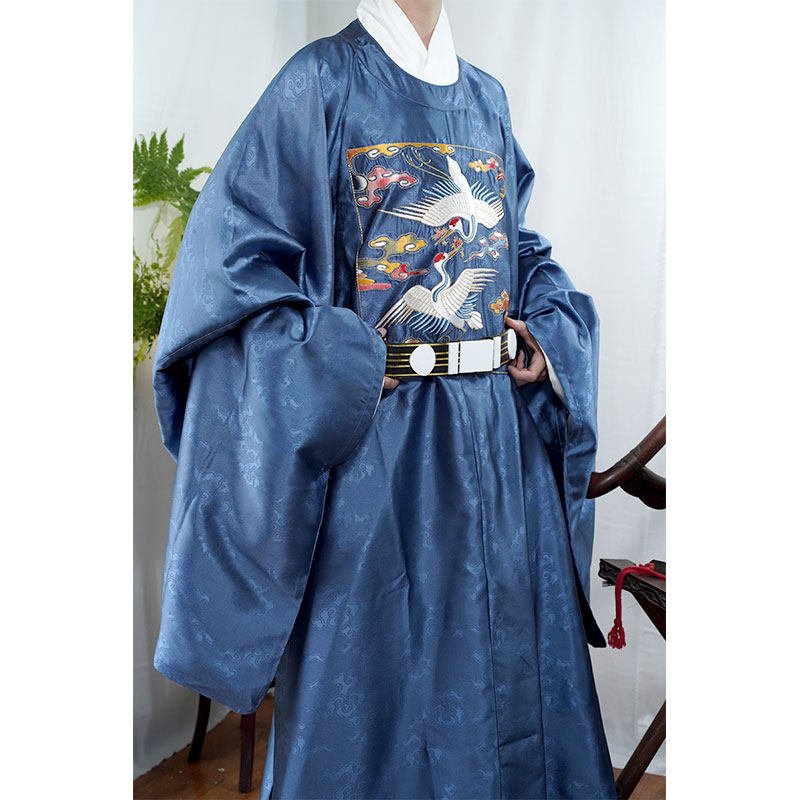 chinese ming dynasty men's blue hanfu robe official clothes - Jianxi Hanfu