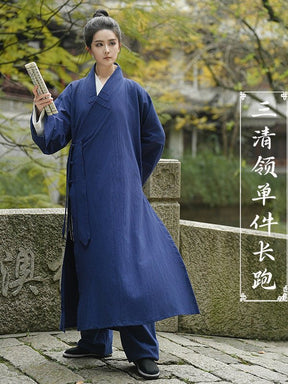 chinese style men's hanfu cross collar blue taoist robe - Jianxi Hanfu