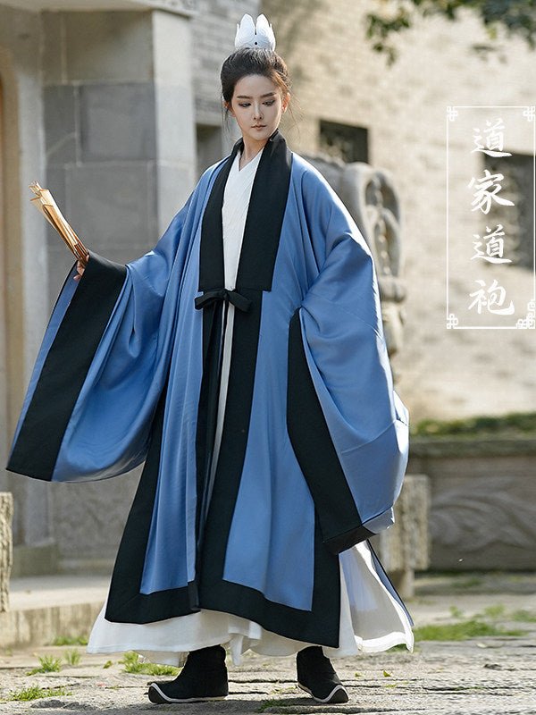chinese men's blue taoist robe dachang overshirt - Jianxi Hanfu