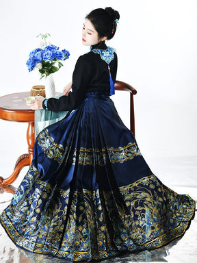 ming dynasty women's hanfu mamian skirt cloud collar blue fake collar yunjian - Jianxi Hanfu